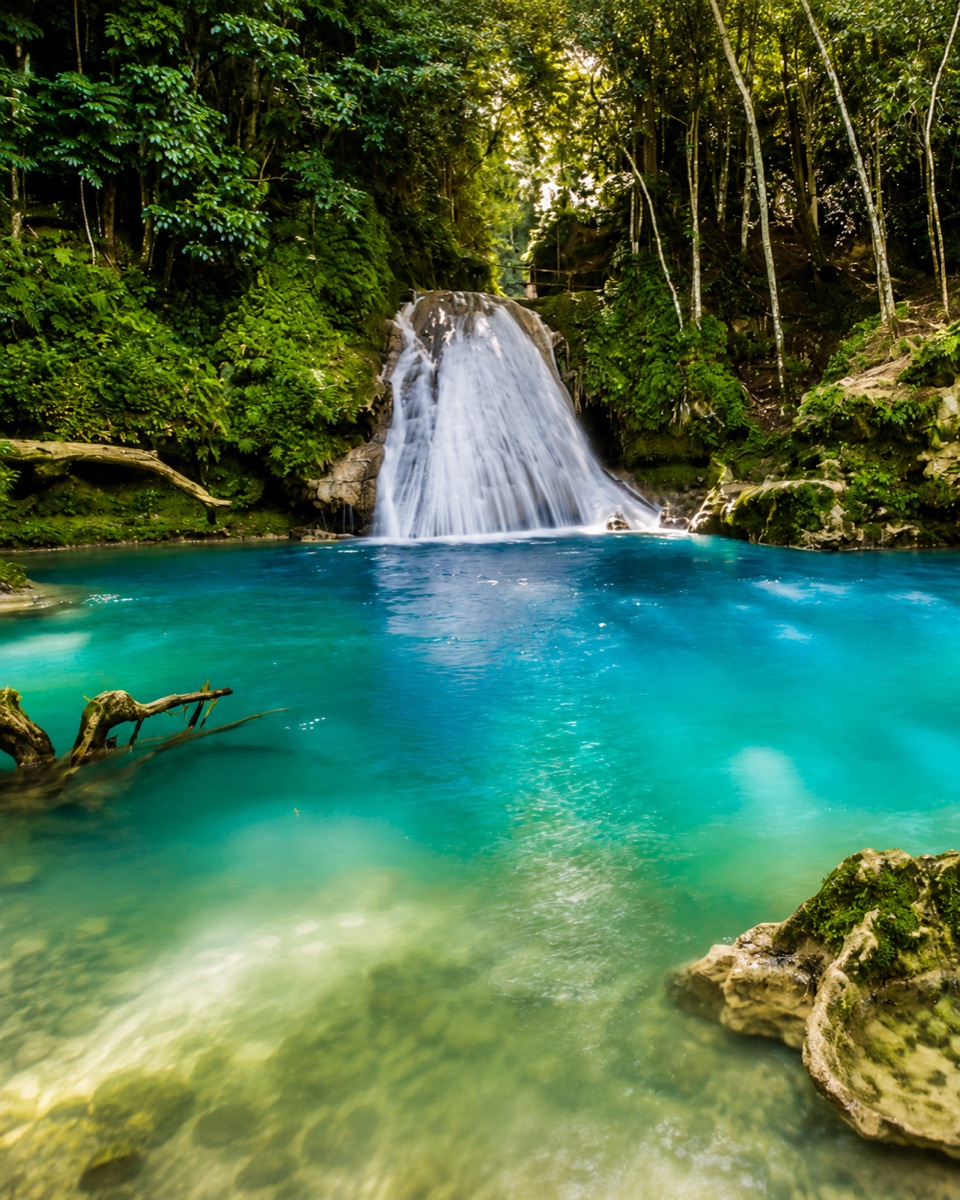 Waterfall and lagoon in Jamaica