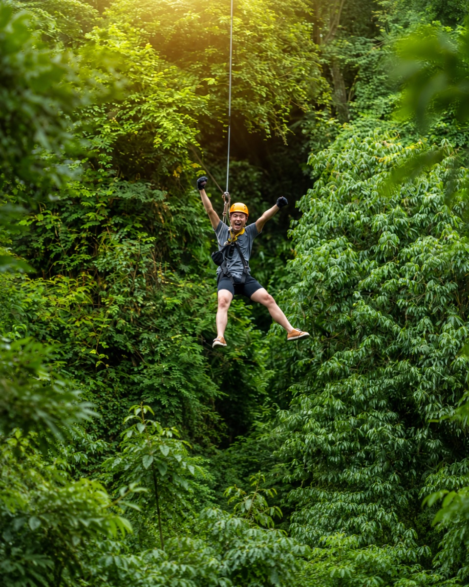 Ziplining through a rainforest on a small-group tour